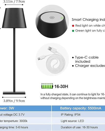 4-Pack LED Cordless Table Lamp, Rechargeable Battery Desk lamp 3W 6000mAh Battery Operated Stepless Dimming Modern Portable Table Light for Restaurant/Dinner/Bedroom/Outdoor IP54 Waterproof (Black) - LeafyLoom