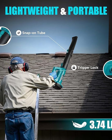 Cordless Leaf Blower for Makita 18V Battery, 450CFM 150MPH Electric Leaf Blower, 6 Speed Lightweight Handheld Leaf Blower for Lawn Care, Patio, Snow, Dust, Blowing Leaves (Battery NOT Included) - LeafyLoom