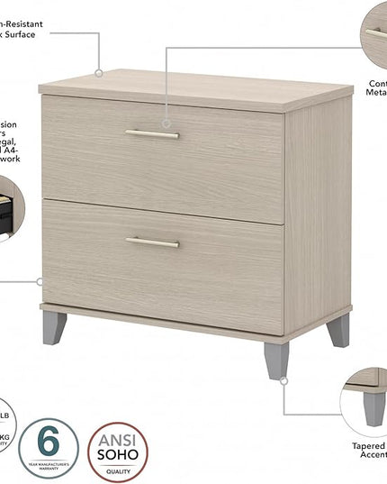 Bush Furniture Somerset 2 Drawer Lateral File Cabinet in Sand Oak - LeafyLoom