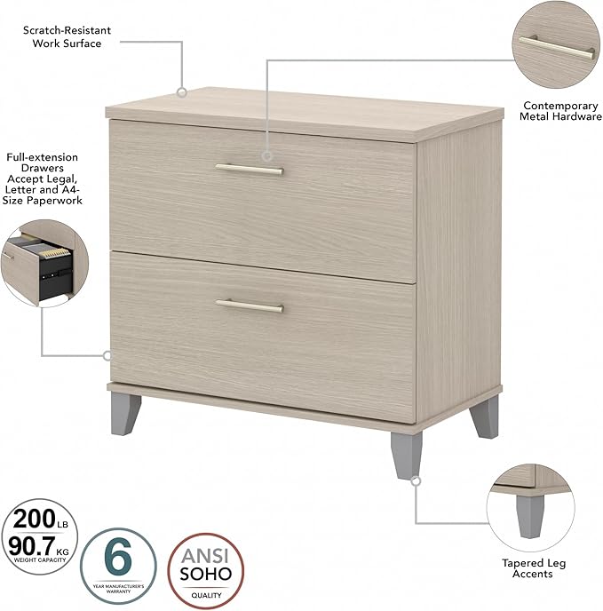 Bush Furniture Somerset 2 Drawer Lateral File Cabinet in Sand Oak - LeafyLoom