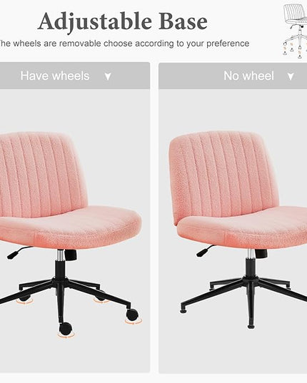 Sweetcrispy Criss Cross Chair Legged, Armless Office Desk Chair with Wheels, Swivel Vanity Chair, Height Adjustable Wide Seat Computer Task Chair, Fabric Vanity Modern Home Chair Pink - LeafyLoom