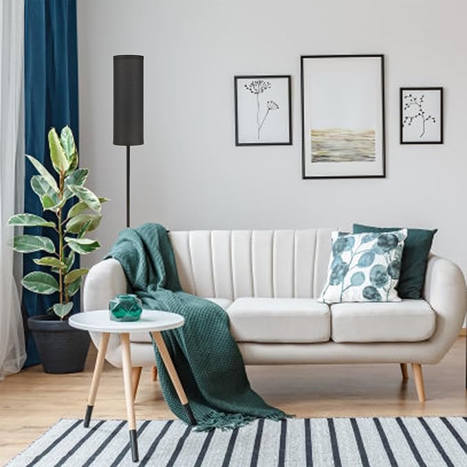 LED Floor Lamp Simple Design, Modern Floor Lamp with Shade, Tall Lamps for Living Room Bedroom Office Dining Room Kitchen, Black Pole Lamp with Foot Switch (with Bulb)(Black Shade) - LeafyLoom