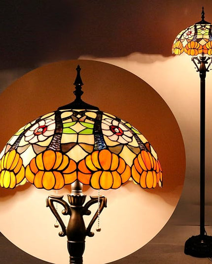 Tiffany Floor Lamp Stained Glass Standing Reading Lamp 16X16X66 Inches Antique Pole Corner Light for Bedroom Living Room Home Office (Yellow Flowers) - LeafyLoom