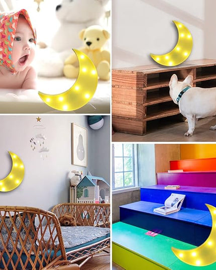 LED Moon Shaped Marquee Signs, Light Up Moon Night Lights Battery Operated Crescent Moon Lamp for Bedroom, Christmas, Birthday Party Decor-Moon(Yellow) - LeafyLoom