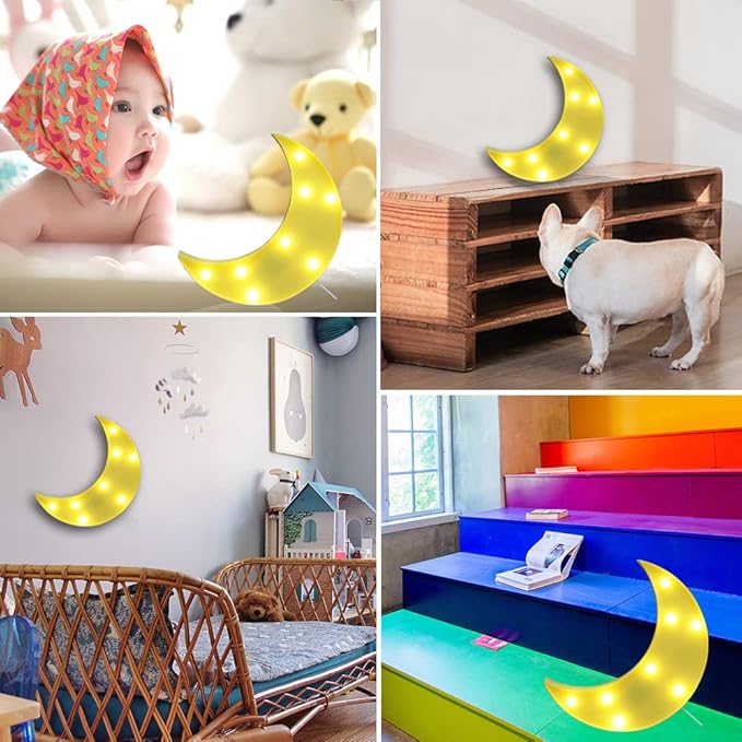 LED Moon Shaped Marquee Signs, Light Up Moon Night Lights Battery Operated Crescent Moon Lamp for Bedroom, Christmas, Birthday Party Decor-Moon(Yellow) - LeafyLoom