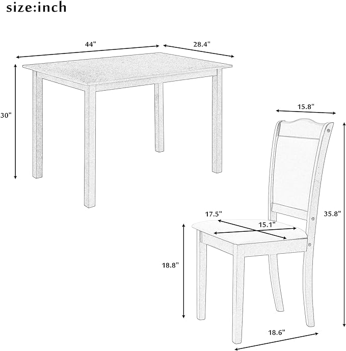 Simple Style Wood Rectangular 4 Upholstered Chairs, Easy Assembly, for Space, Apartment, Room, 5 Piece Dining Table Set, Walnut 34 - LeafyLoom