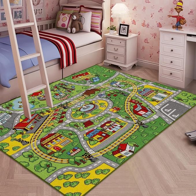 Jackson Car Mat for Kids Toy Cars,52"x 74" Train Rug Play Mat with Non-slip Backing, Kids Car Rug Play Mat for Playroom Large Car Rug Train Rug Play Mat for Children - LeafyLoom