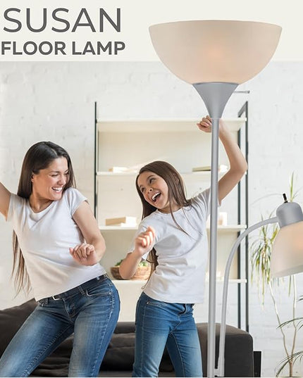 Adjustable Silver Floor Lamp with Reading Light By Light Accents - Susan Modern Standing Lamp For Living Room/Office Lamp 72" Tall - 150-watt With Side Reading Light Corner Lamp (Silver) - LeafyLoom