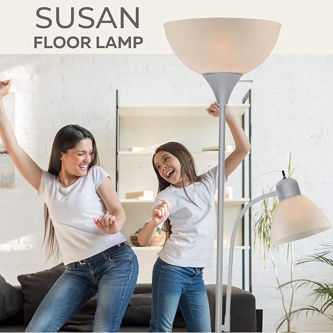 Adjustable Silver Floor Lamp with Reading Light By Light Accents - Susan Modern Standing Lamp For Living Room/Office Lamp 72" Tall - 150-watt With Side Reading Light Corner Lamp (Silver) - LeafyLoom