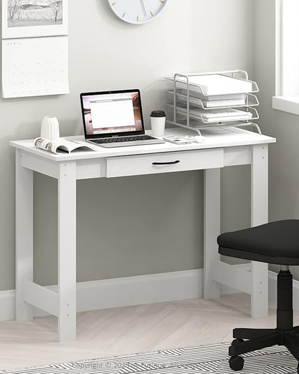 Furinno Jaya Writing Desk with Drawer, White - LeafyLoom