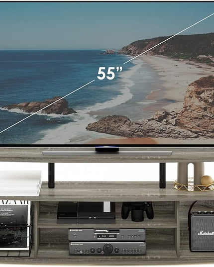 Furinno Jaya Large Entertainment Center Hold up to 55-in TV, Inch, French Oak/Black - LeafyLoom