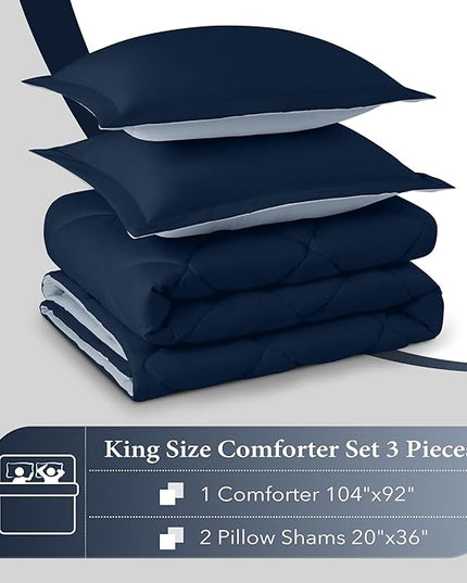 downluxe King Size Comforter Set - Blue and Sapphire King Comforter, Soft Bedding Sets for All Seasons -3 Pieces - 1 Comforter (104"x92") and 2 Pillow Shams(20"x36") - LeafyLoom