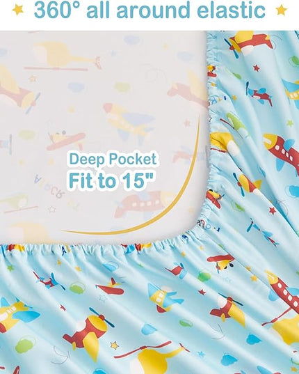 Mooreeke Bed in a Bag for Kids Boys Teens, 7 Pieces Full Size Aircraft Print Comforter Bed Set with Shams, Sheet Set, Airplane Blue Super Soft Microfiber Kids Comforter Bedding Set - LeafyLoom