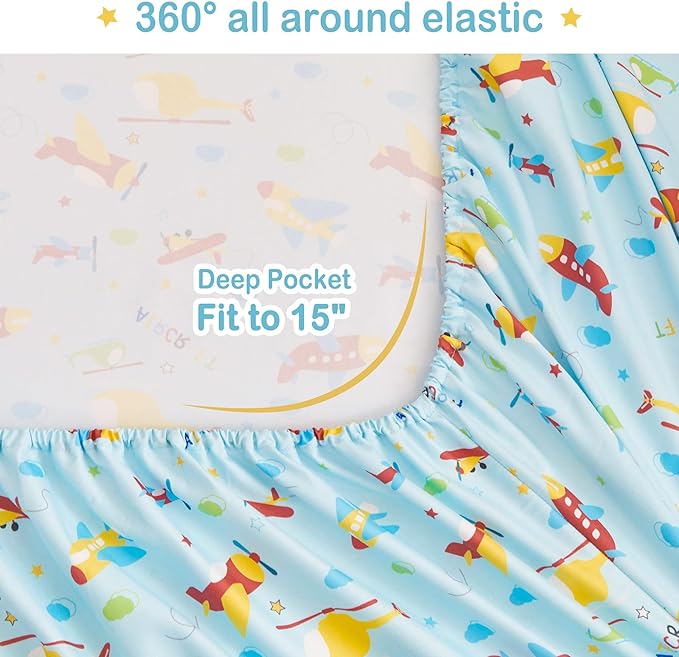 Mooreeke Bed in a Bag for Kids Boys Teens, 7 Pieces Full Size Aircraft Print Comforter Bed Set with Shams, Sheet Set, Airplane Blue Super Soft Microfiber Kids Comforter Bedding Set - LeafyLoom