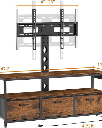 TV Stand with Mount and Power Outlet, Swivel TV Stands Mount with LED Lights for 32/45/55/60/65 inch TVs, Entertainment Center with Storage/Drawers, Media Console TV Stands for Living Room, Bedroom - LeafyLoom