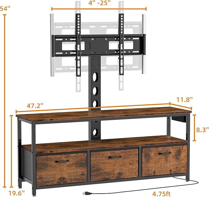 TV Stand with Mount and Power Outlet, Swivel TV Stands Mount with LED Lights for 32/45/55/60/65 inch TVs, Entertainment Center with Storage/Drawers, Media Console TV Stands for Living Room, Bedroom - LeafyLoom