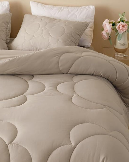 Khaki Flower Comforter Full Light Champagne Sunflower Print Bed Full Comforter 3 PCs Champagne Floral Comforter Set for Boys Girls Teens Bedroom Decor All Season Hotel Quality Comforter - LeafyLoom