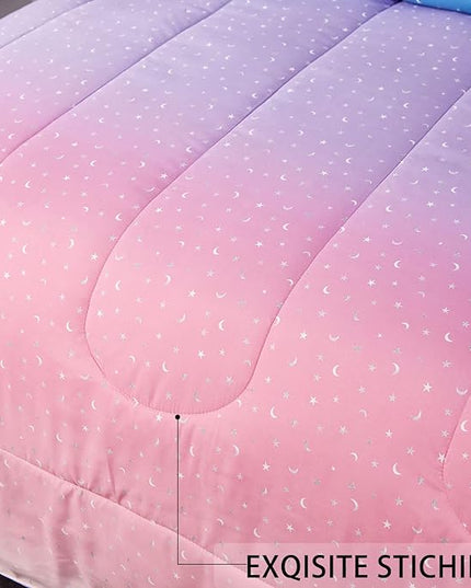 Pink Glitter Comforter Set for Teen Girls Women,Twin Size 4 Piece Bed in A Bag,Metallic Star Moon Printed Rainbow Comforter and Sheets,Ultra Soft Microfiber All Season Bedding Set(Twin,Green) - LeafyLoom