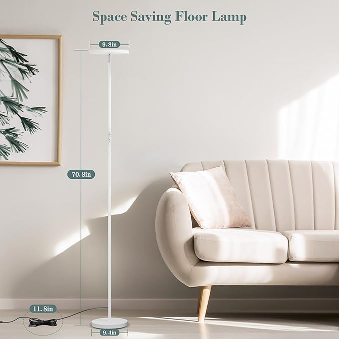 OHLUX Gray Floor Lamp, 35W/2500LM Super Bright Dimmable Sky LED Modern Torchiere Standing Lamp, LED Floor Reading Lamp with 4 Color Temperatures, Remote Touch Control, 1 Hour Timer for Living Room - LeafyLoom