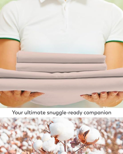 Purity Home Organic 100% Cotton Light Pink Full Size Bed Sheets, Percale Weave Cotton Sheet Set for Full Size Bed, Crisp, Cooling & Breathable Bed Sheets, Fits Mattress Upto 16" Deep Pocket - LeafyLoom