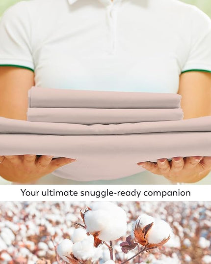 Purity Home Organic 100% Cotton King Size Sheets Set Light Pink, Percale Weave King Bedding Set, Crisp, Cooling & Breathable Light Pink Bed Sheets King Size, Fits Mattress upto 16" Deep Pocket - LeafyLoom