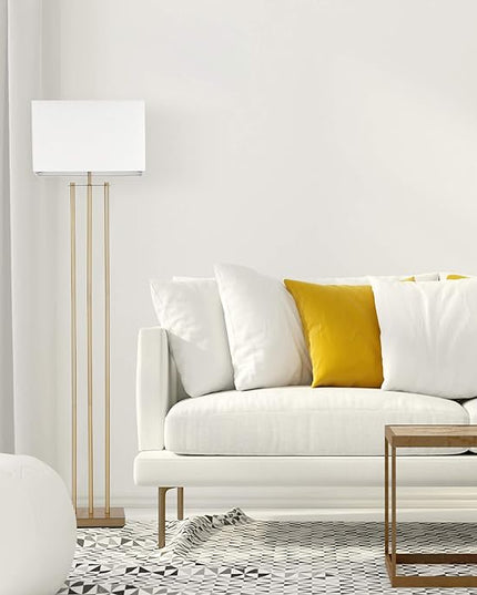 Globe Electric 67775 62" Floor Lamp, Matte Brass, White Linen Shade, Floor Lamp for Living Room, Floor Lamp for Bedroom, Home Improvement, Reading Lamp, Home Office Accessories, Home Décor - LeafyLoom