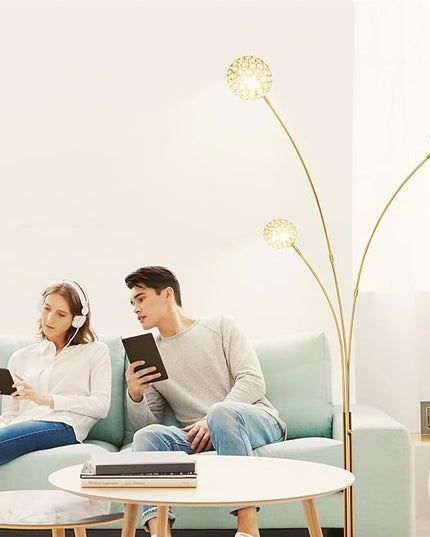 Depuley Floor Lamp, 3-Light Adjustable Metal Floor Lamps with Marble Base, Dimmable Tall Pole Tree Standing Lamp with Flexible Rotating Lights for Living Room, Bedroom(Gold, G9 Bulbs Included) - LeafyLoom