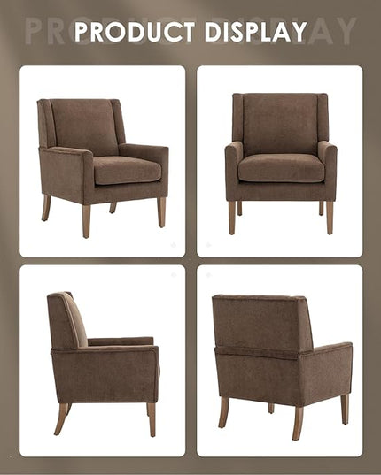 COLAMY Modern Wingback Living Room Chair, Upholstered Fabric Accent Armchair, Single Sofa chair with Lounge Seat and Wood Legs for Bedroom/Office/Reading Spaces, Brown - LeafyLoom