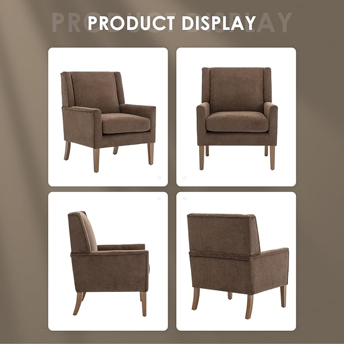 COLAMY Modern Wingback Living Room Chair, Upholstered Fabric Accent Armchair, Single Sofa chair with Lounge Seat and Wood Legs for Bedroom/Office/Reading Spaces, Brown - LeafyLoom