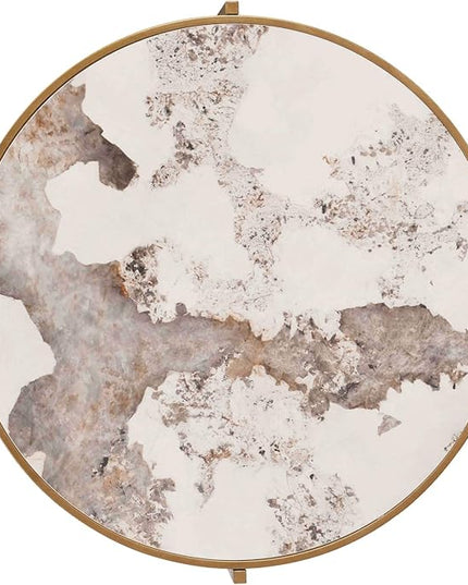 Round Coffee Table Coffee Tables for Living Room Sintered Stone Marble Top Sturdy Metal Frame (Golden, 31.50 inches) - LeafyLoom