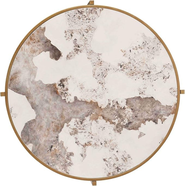 Round Coffee Table Coffee Tables for Living Room Sintered Stone Marble Top Sturdy Metal Frame (Golden, 31.50 inches) - LeafyLoom