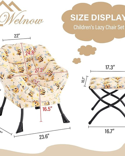 Welnow Toddler Kids Lazy Chair with Ottoman, Glow in The Dark Accent Comfy Lounge Children Armchair Couch with Removable Cover, Detachable Reading Chair with Footrest for Boy or Girl, Bees - LeafyLoom
