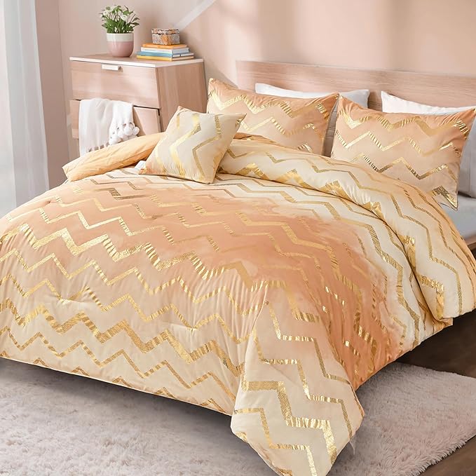 Ombre Beige Comforter Set Twin Size Girls Bedding Soft Microfiber Comforter for Kids Teen Women,3 Pieces (1 Comforter,1 Pillowcase,1 Decorative Pillow Sham) - LeafyLoom