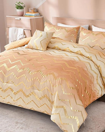 Ombre Beige Comforter Set Queen Size Girls Bedding Soft Microfiber Comforter for Kids Teen Women,4 Pieces (1 Comforter,2 Pillowcase,1 Decorative Pillow Sham) - LeafyLoom
