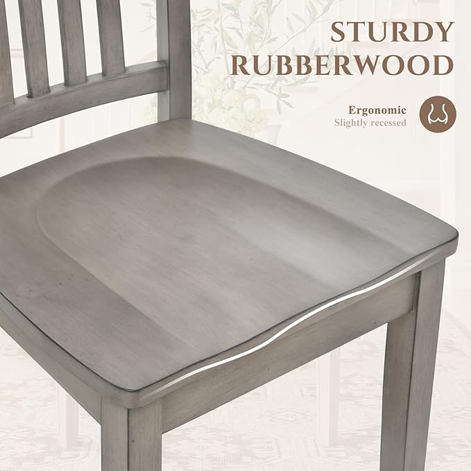 COLAMY Wooden Dining Chairs Set of 6, Spindle High Back Windsor Kitchen Side Chair, Farmhouse Dining Chairs for Kitchen and Dining Room, Light Grey - LeafyLoom