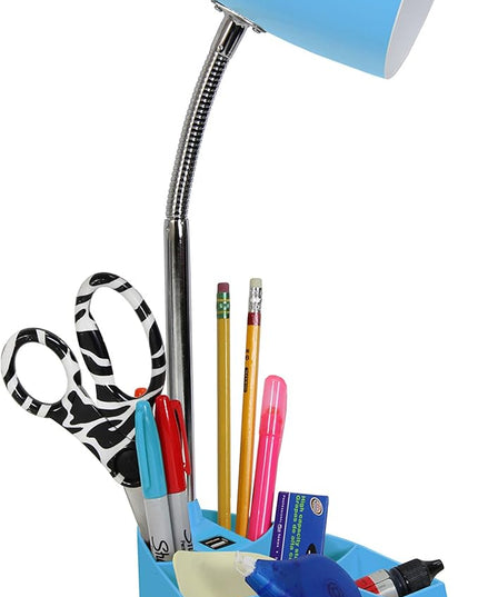 Simple Designs LD1056-BLU Gooseneck Organizer Desk Lamp with iPad/Tablet Stand or Book Holder and USB Port, Blue - LeafyLoom