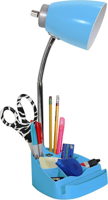 Simple Designs LD1056-BLU Gooseneck Organizer Desk Lamp with iPad/Tablet Stand or Book Holder and USB Port, Blue - LeafyLoom