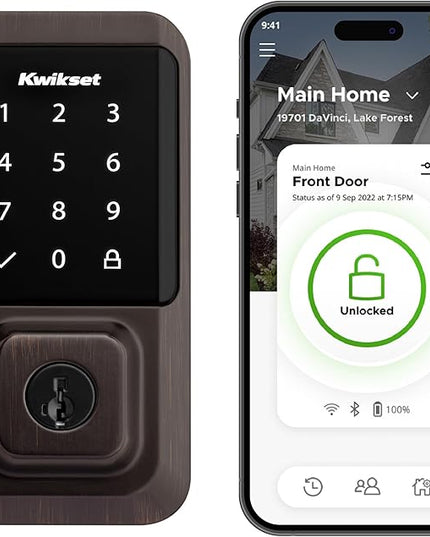 Kwikset Halo Wi-Fi Smart Lock, Keyless Entry Front Door Touchscreen Deadbolt, App Control, Grade AAA Certified, Easy Install No Hub, Venetian Bronze Finish, Digital Remote Lock Kwikset