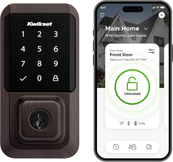 Kwikset Halo Wi-Fi Smart Lock, Keyless Entry Front Door Touchscreen Deadbolt, App Control, Grade AAA Certified, Easy Install No Hub, Venetian Bronze Finish, Digital Remote Lock Kwikset