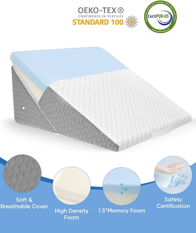 Forias Wedge Pillow for Sleeping 7-in-1 Foldable Bed Wedge Pillow for After Surgery 9 &12 Inch Adjustable Memory Foam Triangle Pillow Wedge for Acid Reflux Gerd Snoring Back Knee Pain - LeafyLoom