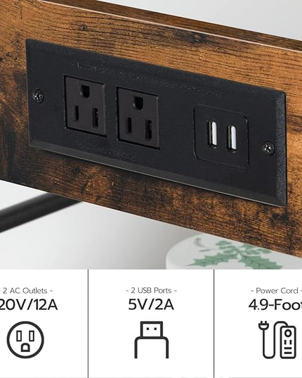 HOOBRO Kitchen Island with Storage, Kitchen Island Table with Power Outlet, 3 Tier Coffee Station and Microwave Stand, for Home, Kitchen and Dining Room, Rustic Brown and Black BF021ZD01 - LeafyLoom