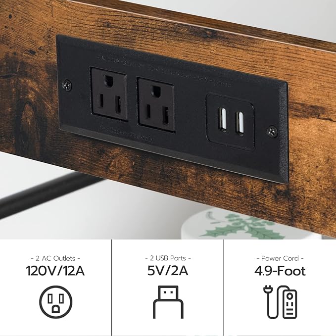 HOOBRO Kitchen Island with Storage, Kitchen Island Table with Power Outlet, 3 Tier Coffee Station and Microwave Stand, for Home, Kitchen and Dining Room, Rustic Brown and Black BF021ZD01 - LeafyLoom