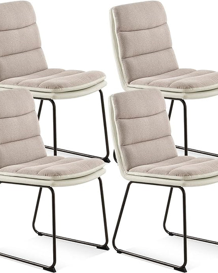 COLAMY Dining Chairs Set of 4, Modern Waffle Fabric Dining Chairs, Faux Leather Kitchen Chairs with Back for Dining Living Waiting Room, Light Brown - LeafyLoom