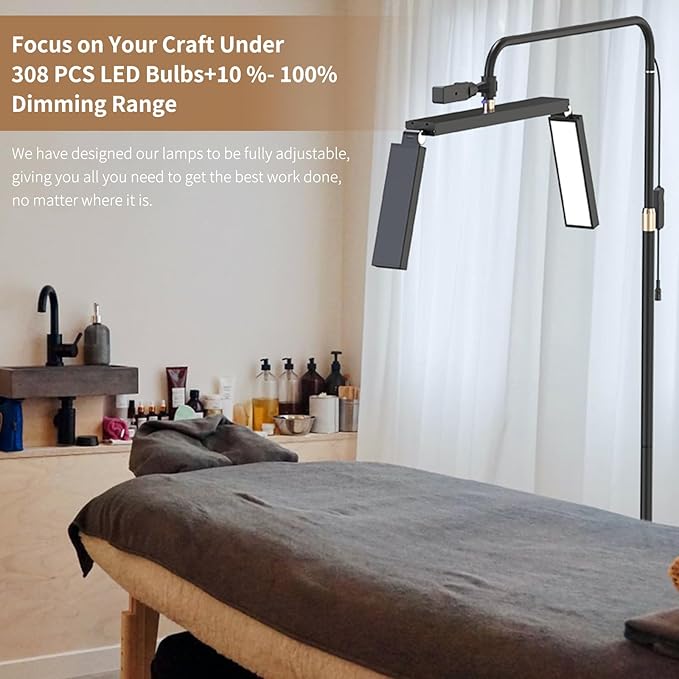 cenoz Lash Light for Eyelash Extensions, 36" Esthetician Light, Half Moon Light, Dual Arm LED Tattoo Light, Adjustable Floor LED Lamps for Makeup, Photography, Selfie, Video Recording(BLACK) - LeafyLoom