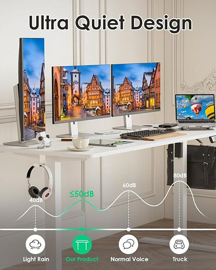 STARY Electric Adjustable Height Sit Stand Home Office Desk with Splice Board, 55x24, White Desktop/White Frame - LeafyLoom