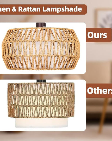 Rattan Standing Lamp with Remote and Dimmable Bulb, Bronze Arch Floor Lamp, Over Couch Lamp with Foot Switch, Brown Boho Lamp for Living Room, Bedroom, Office, Classroom - LeafyLoom