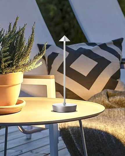 Set of 2 Rechargeable Cordless Table Lamp,6000mAh LED Battery Operated Desk Lamp Touch 3 Color Dimming Portable Outdoor Waterproof Table Light for Patio/Restaurant/Dining/Home (Silver) - LeafyLoom