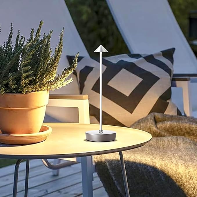Set of 2 Rechargeable Cordless Table Lamp,6000mAh LED Battery Operated Desk Lamp Touch 3 Color Dimming Portable Outdoor Waterproof Table Light for Patio/Restaurant/Dining/Home (Silver) - LeafyLoom