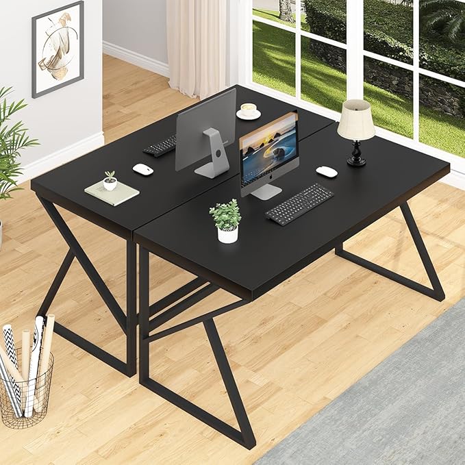HSH Black Computer Desk, Long Home Office Laptop PC Desk, Large Industrial Metal Wood Executive Writing Gaming Workstation Desk, Modern Simple Student Study Work Table for Bedroom Living Room, 60 Inch - LeafyLoom
