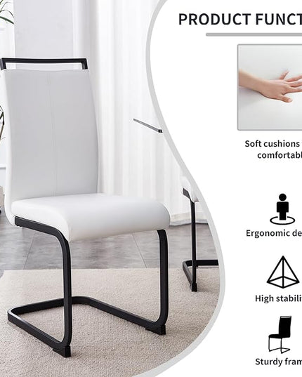 Modern Dining Chairs Set of 4,High Back Kitchen Chairs,Side Room Chair with Black Powder Coating Metal Legs,Easy to Clean Upholstered Dining Chairs,Ideal for Living Room(White Chairs) - LeafyLoom